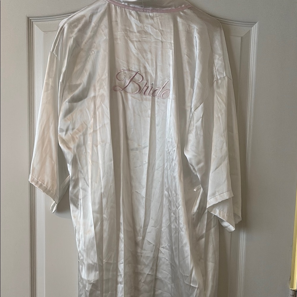 Bride Satin Robe - White and Pink